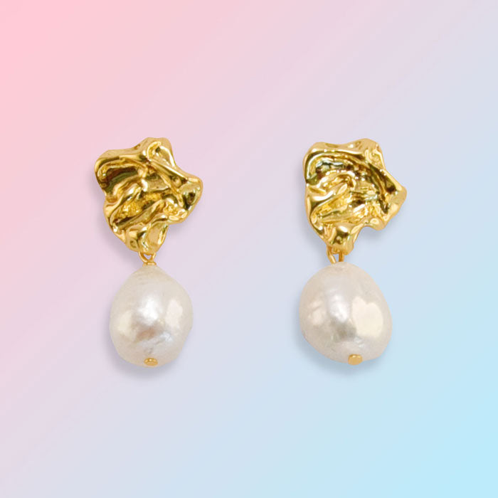 Pearl Golden Drop Earrings